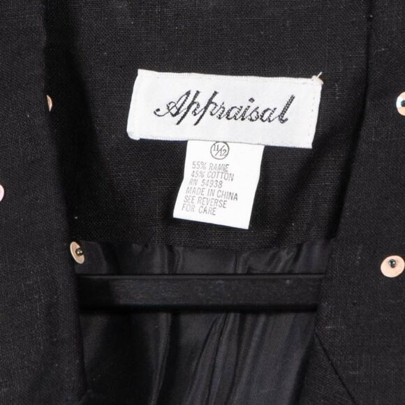 Appraisal Blazer Jacket VTG M Womens Black Sun Star Palm Tree Sequin Button - Picture 5 of 7